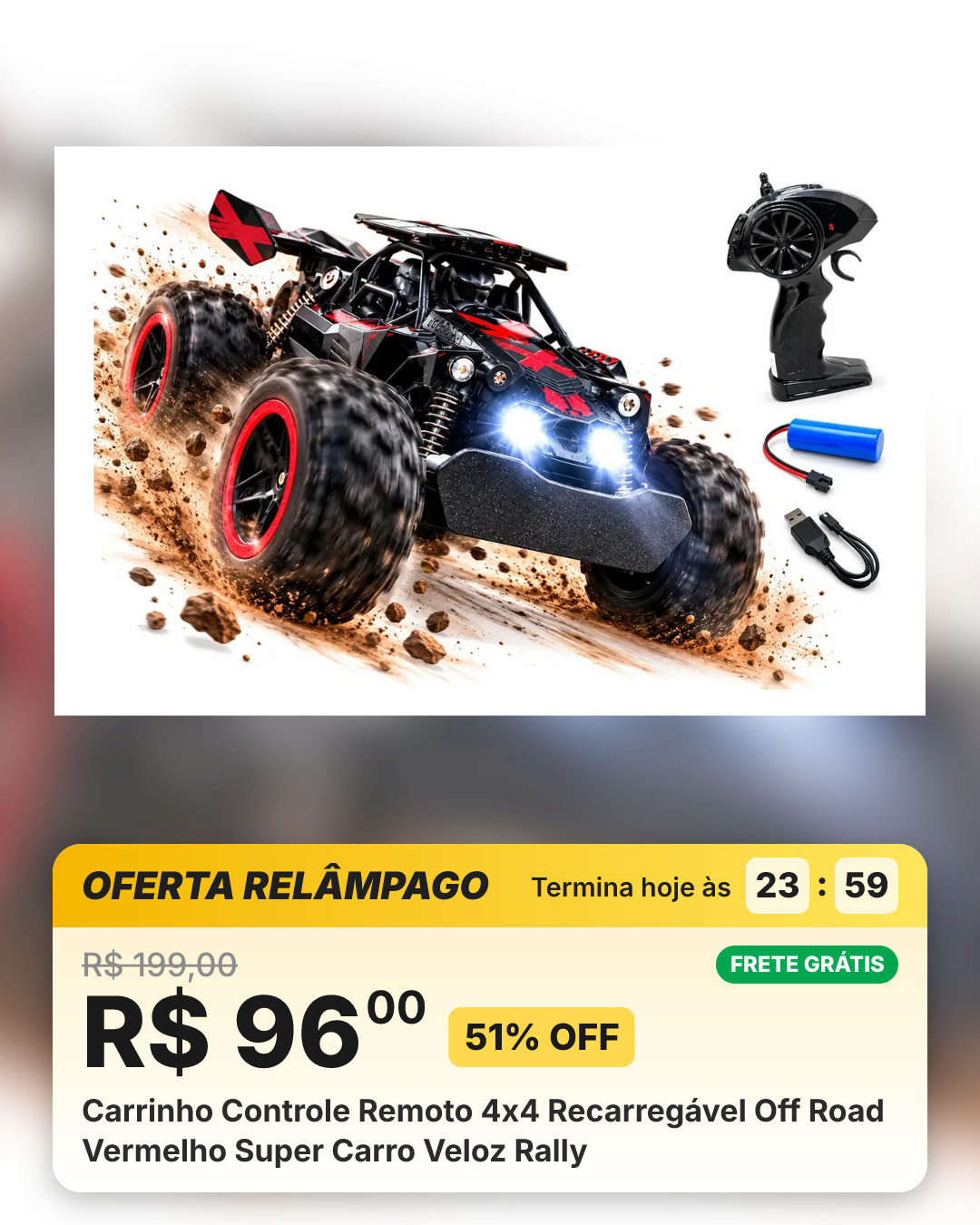 Carrinho Controle Remoto 4x4 Recarregável Off Road Vermelho Super Carro Veloz Rally