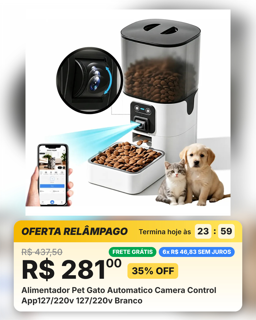 Alimentador Pet Gato Automatico Camera Control App127/220v 127/220v Branco