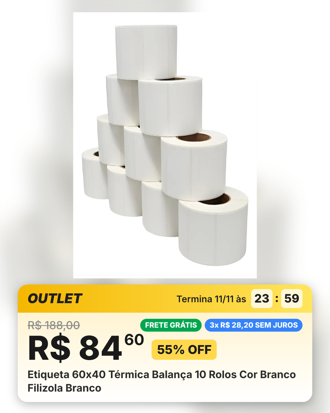 Etiqueta 60x40 Térmica Balança 10 Rolos Cor Branco Filizola Branco