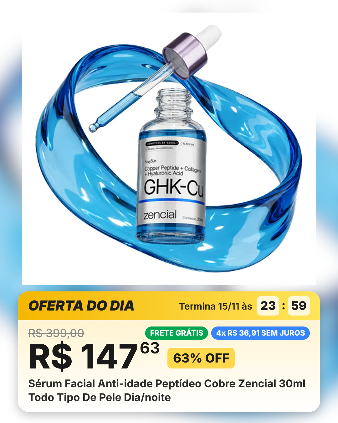 Sérum Facial Anti-idade Peptídeo Cobre Zencial 30ml Todo Tipo De Pele Dia/noite