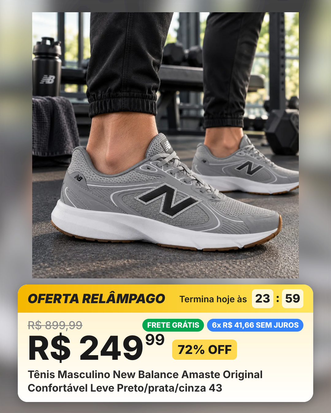 Tênis Masculino New Balance Amaste Original Confortável Leve Preto/prata/cinza 43