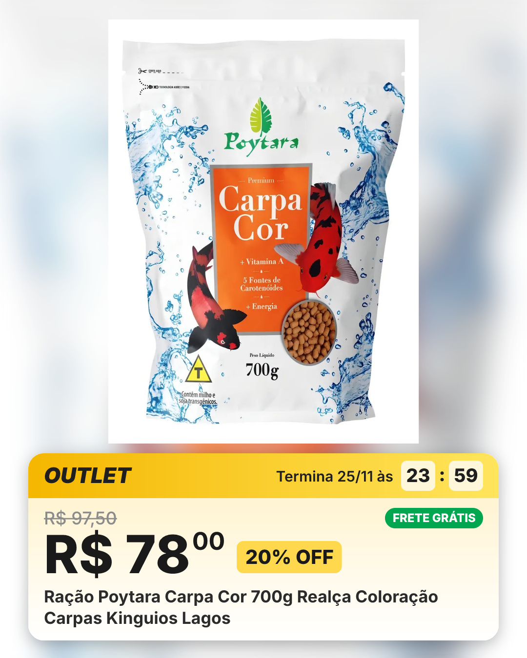 Ração Poytara Carpa Cor 700g Realça Coloração Carpas Kinguios Lagos