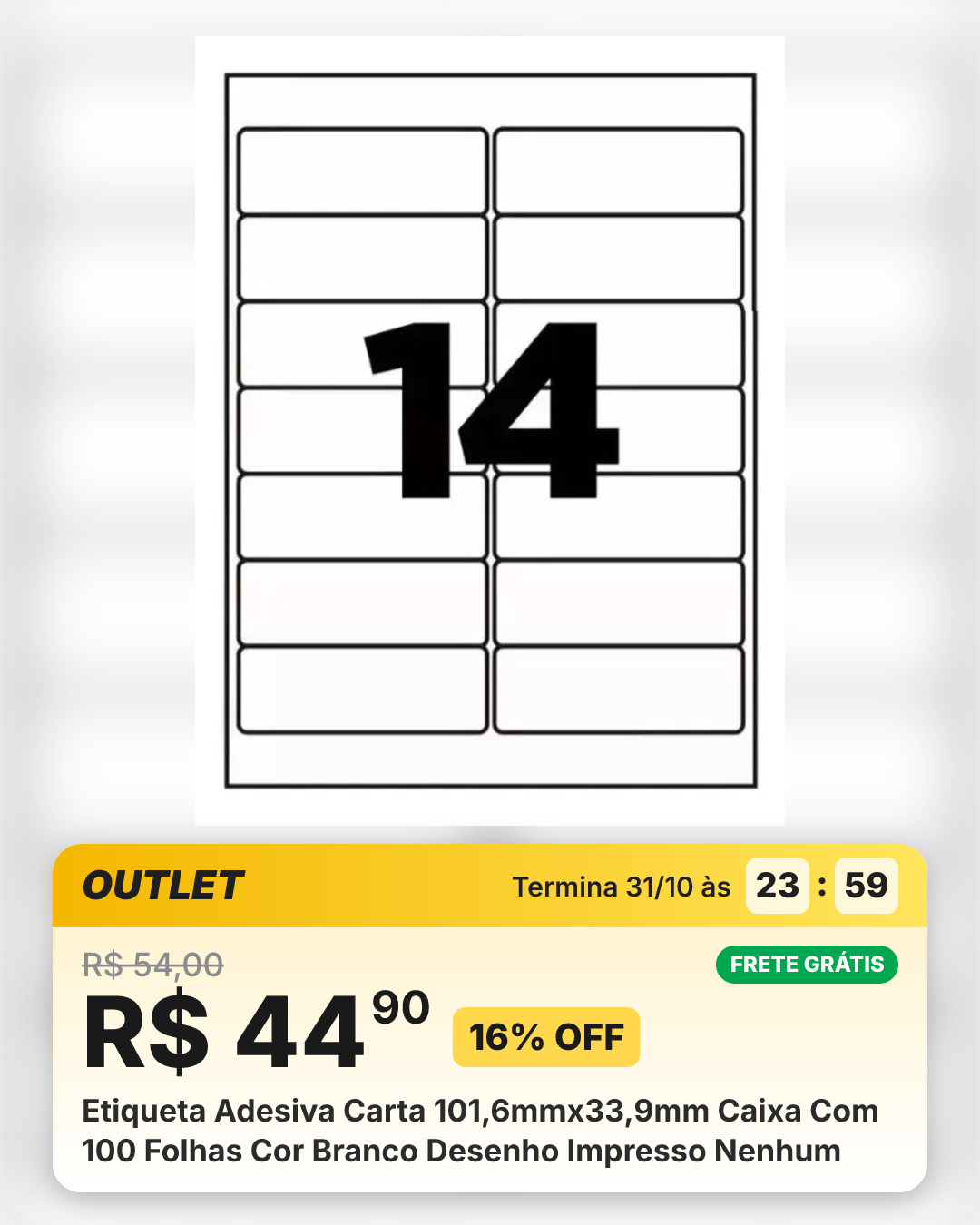 Etiqueta Adesiva Carta 101,6mmx33,9mm Caixa Com 100 Folhas Cor Branco Desenho Impresso Nenhum