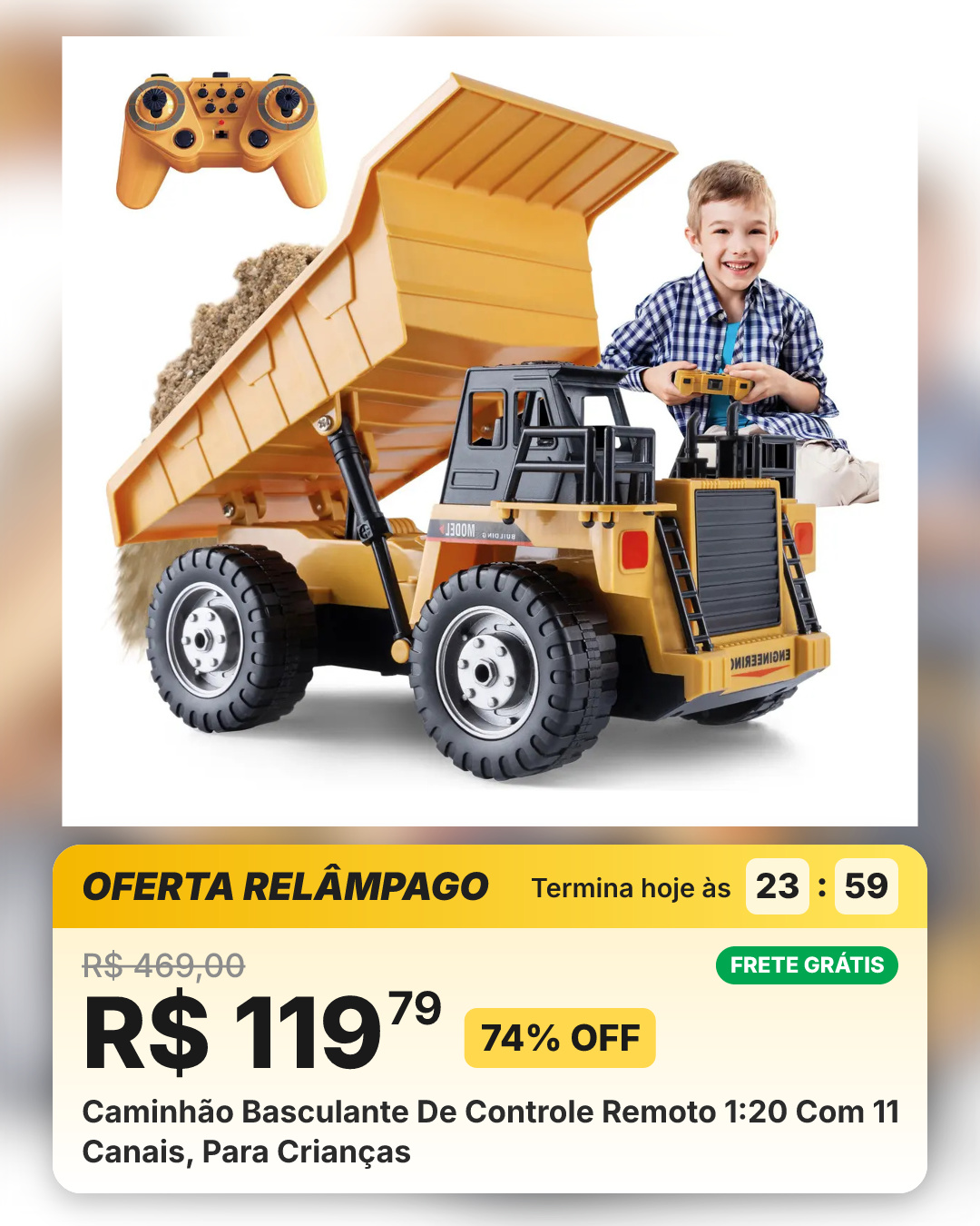 Caminhão Basculante De Controle Remoto 1:20 Com 11 Canais, Para Crianças