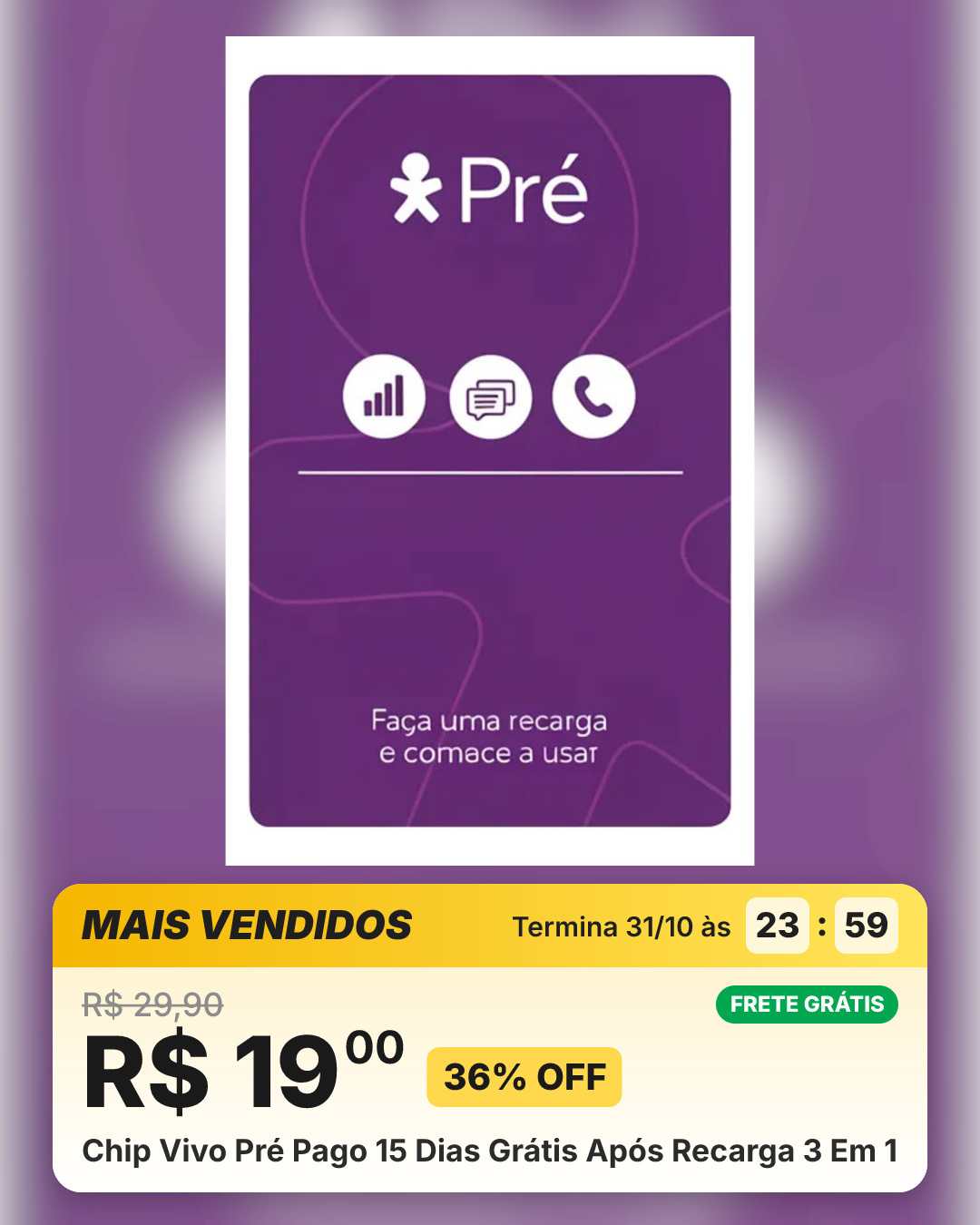 Chip Vivo Pré Pago 15 Dias Grátis Após Recarga 3 Em 1