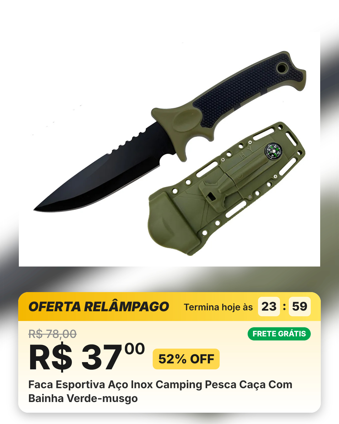 Faca Esportiva Aço Inox Camping Pesca Caça Com Bainha Verde-musgo