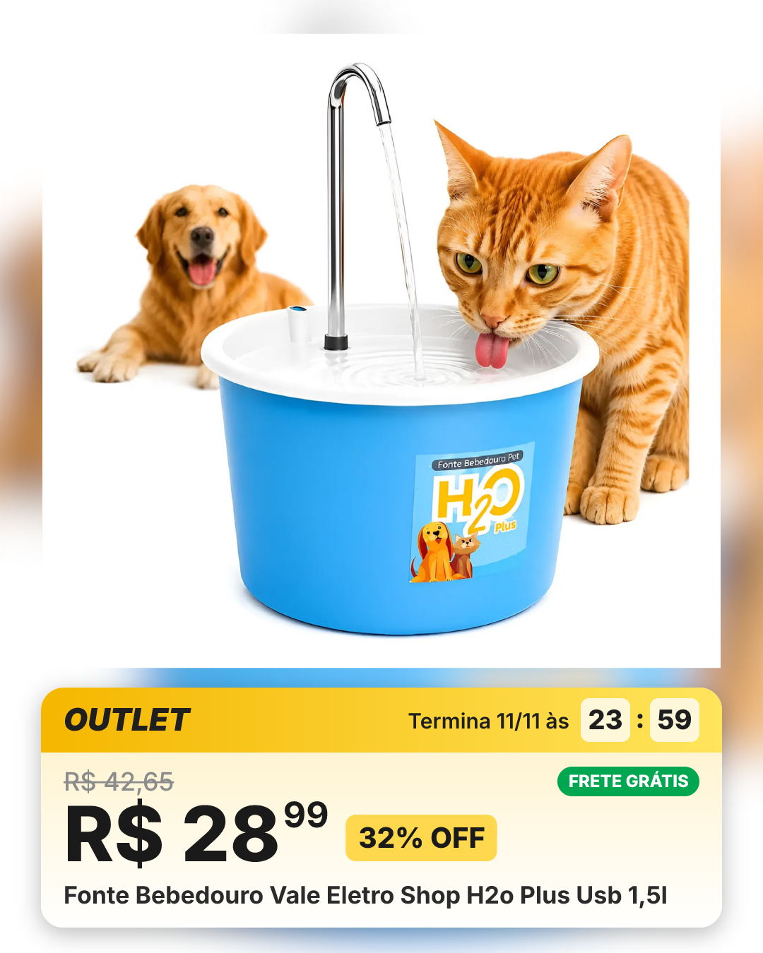Fonte Bebedouro Vale Eletro Shop H2o Plus Usb 1,5l