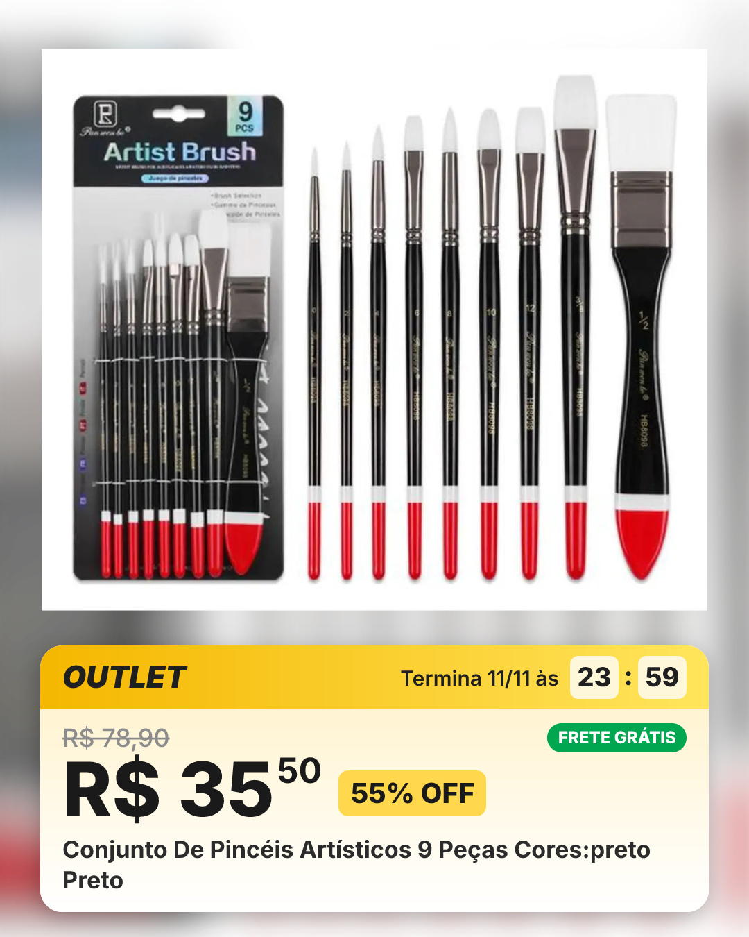 Conjunto De Pincéis Artísticos 9 Peças Cores:preto Preto