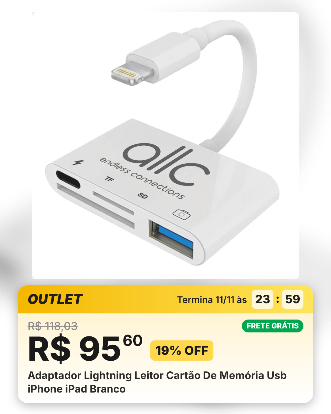 Adaptador Lightning Leitor Cartão De Memória Usb iPhone iPad Branco