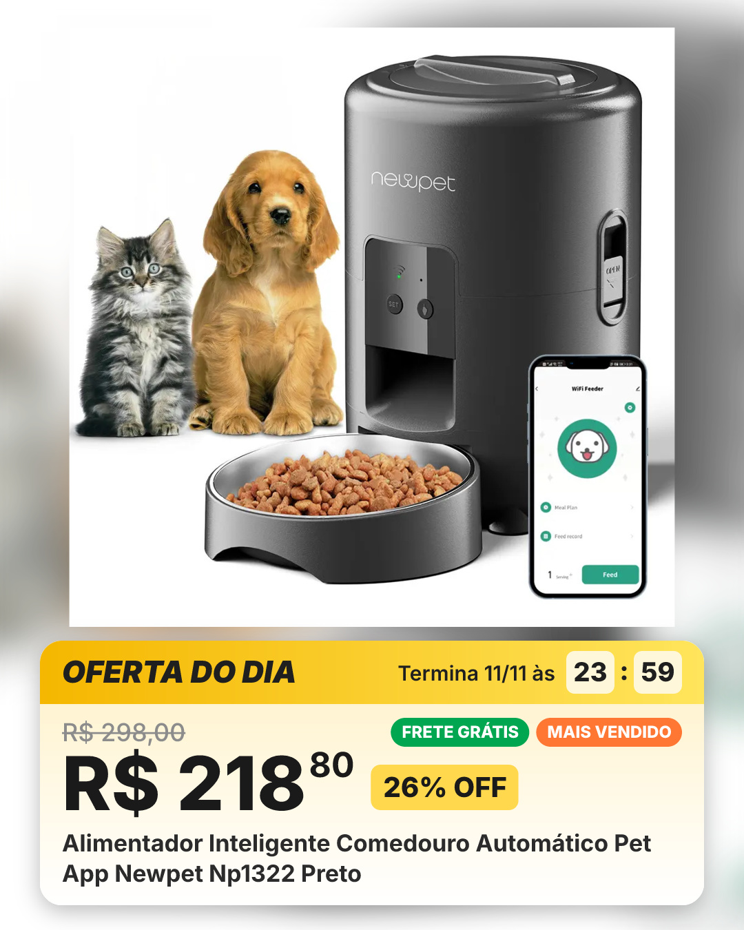 Alimentador Inteligente Comedouro Automático Pet App Newpet Np1322 Preto