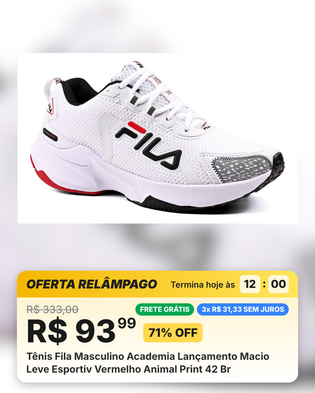 Tênis Fila Masculino Academia Lançamento Macio Leve Esportiv Vermelho Animal Print 42 Br