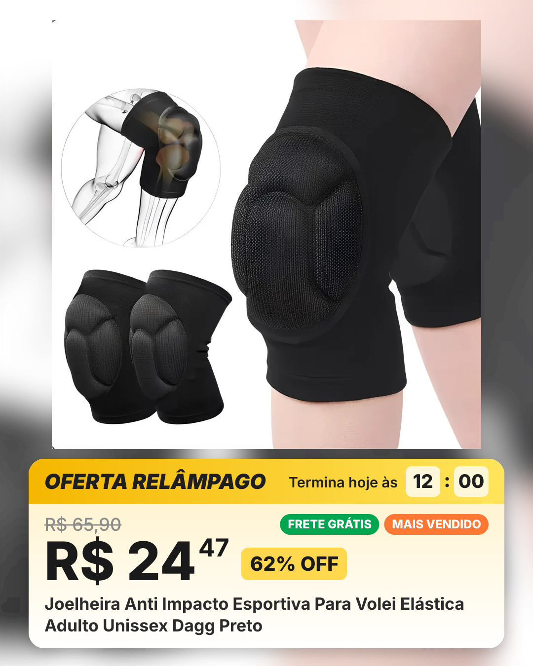 Joelheira Anti Impacto Esportiva Para Volei Elástica Adulto Unissex Dagg Preto