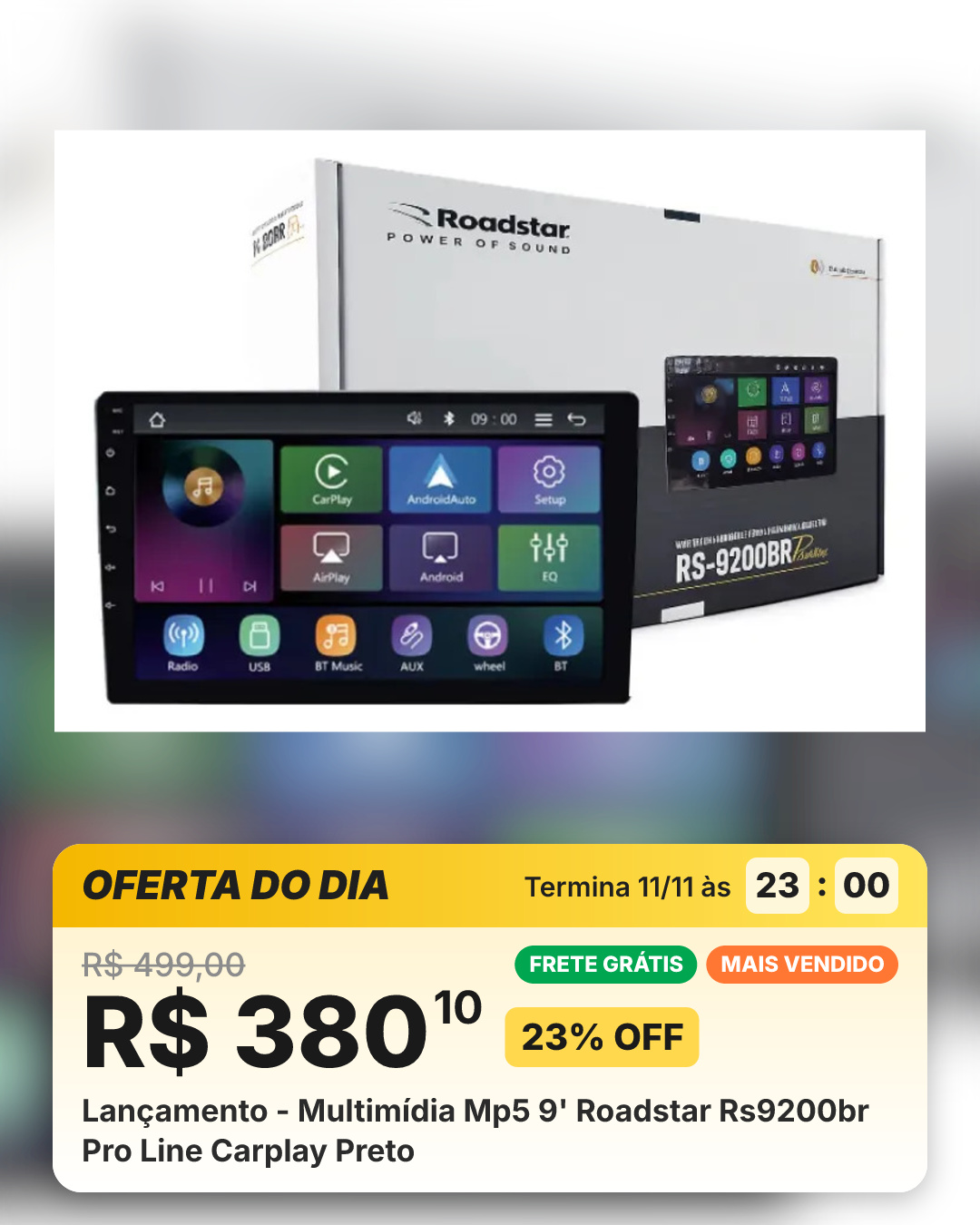 Lançamento - Multimídia Mp5 9' Roadstar Rs9200br Pro Line Carplay Preto
