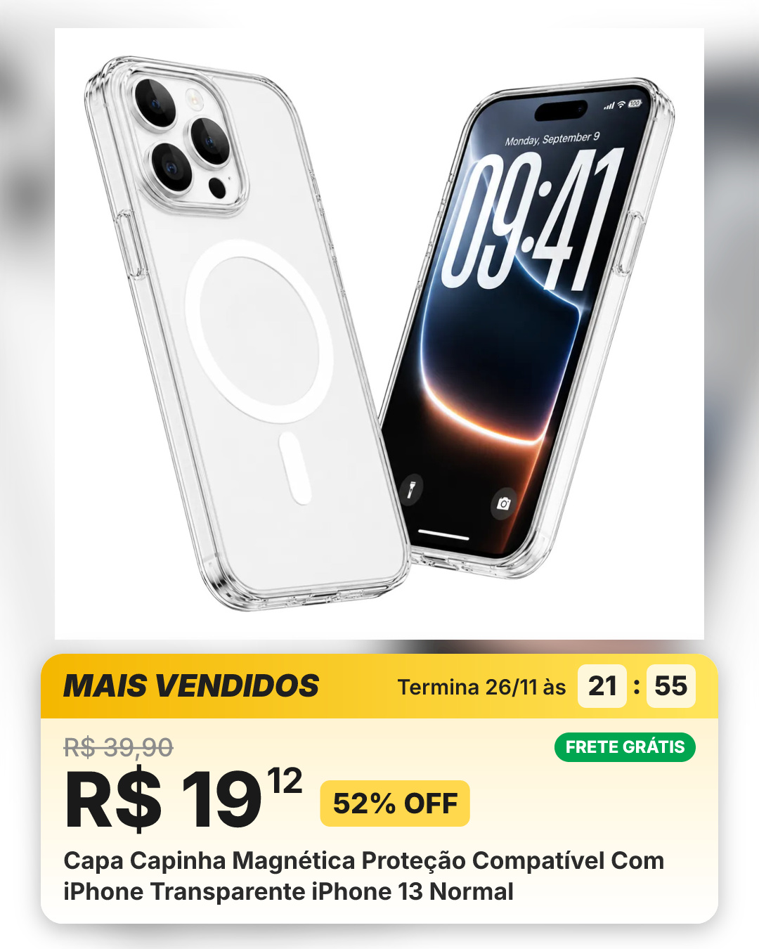 Capa Capinha Magnética Proteção Compatível Com iPhone Transparente iPhone 13 Normal