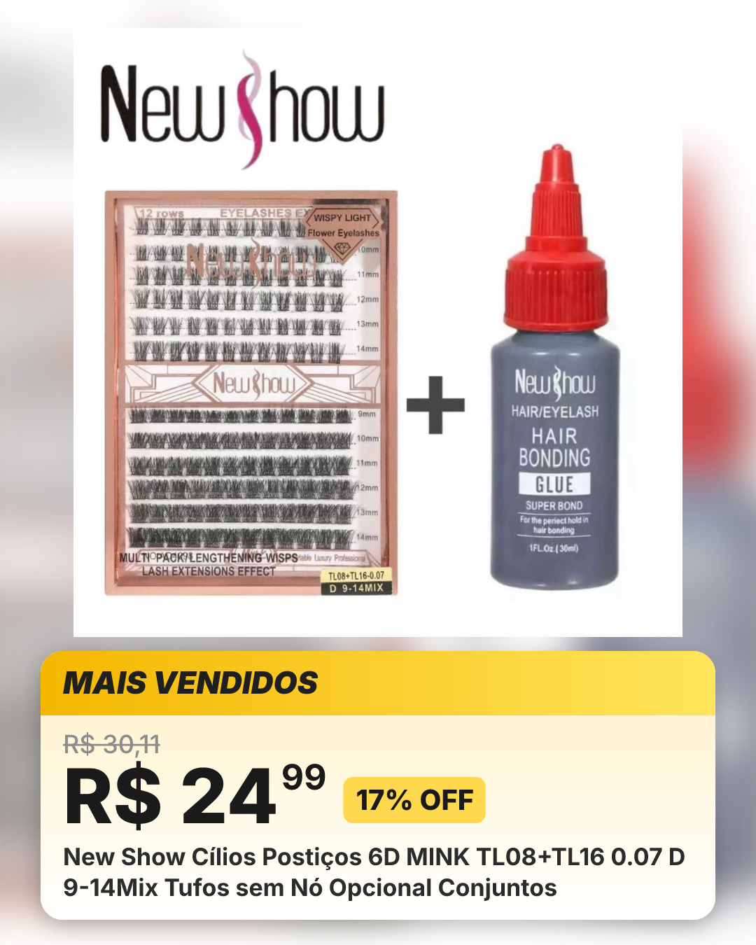 New Show Cílios Postiços 6D MINK TL08+TL16 0.07 D 9-14Mix Tufos sem Nó Opcional Conjuntos