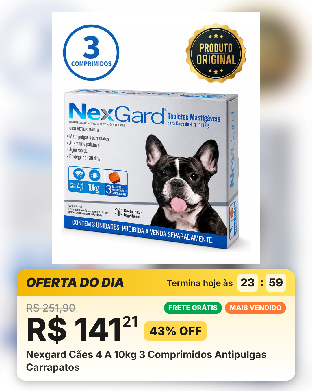 Nexgard Cães 4 A 10kg 3 Comprimidos Antipulgas Carrapatos