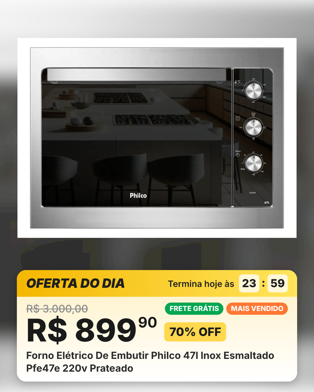 Forno Elétrico De Embutir Philco 47l Inox Esmaltado Pfe47e 220v Prateado