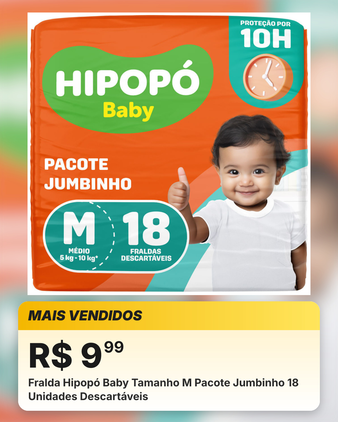 Fralda Hipopó Baby Tamanho M Pacote Jumbinho 18 Unidades Descartáveis