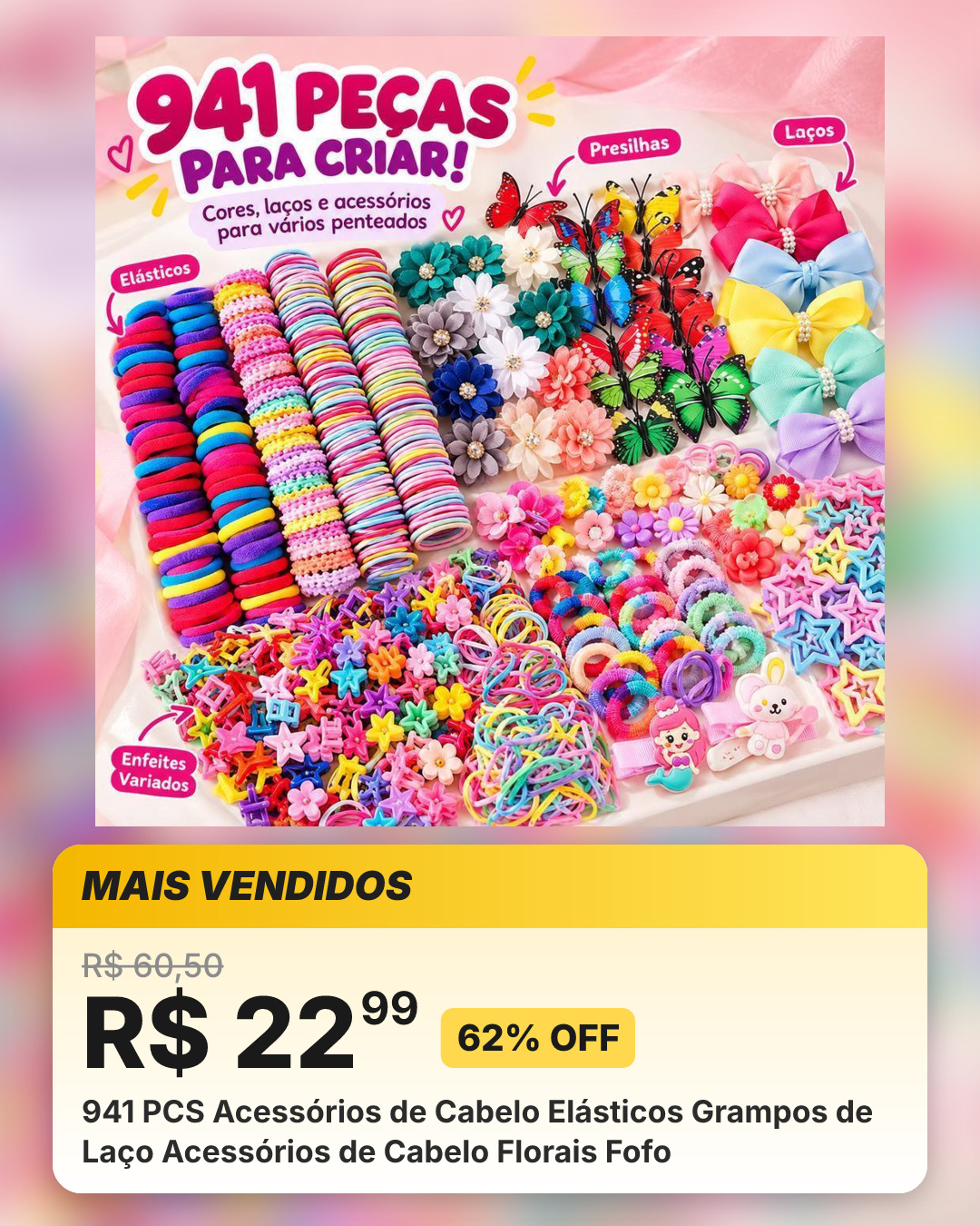 941 PCS Acessórios de Cabelo Elásticos Grampos de Laço Acessórios de Cabelo Florais Fofo