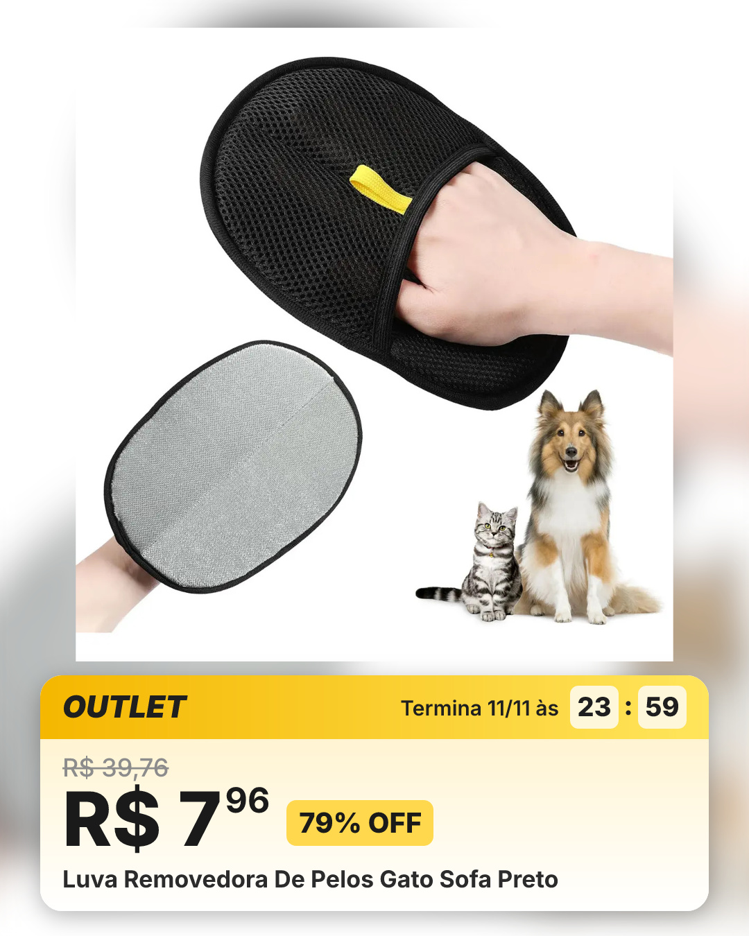 Luva Removedora De Pelos Gato Sofa Preto