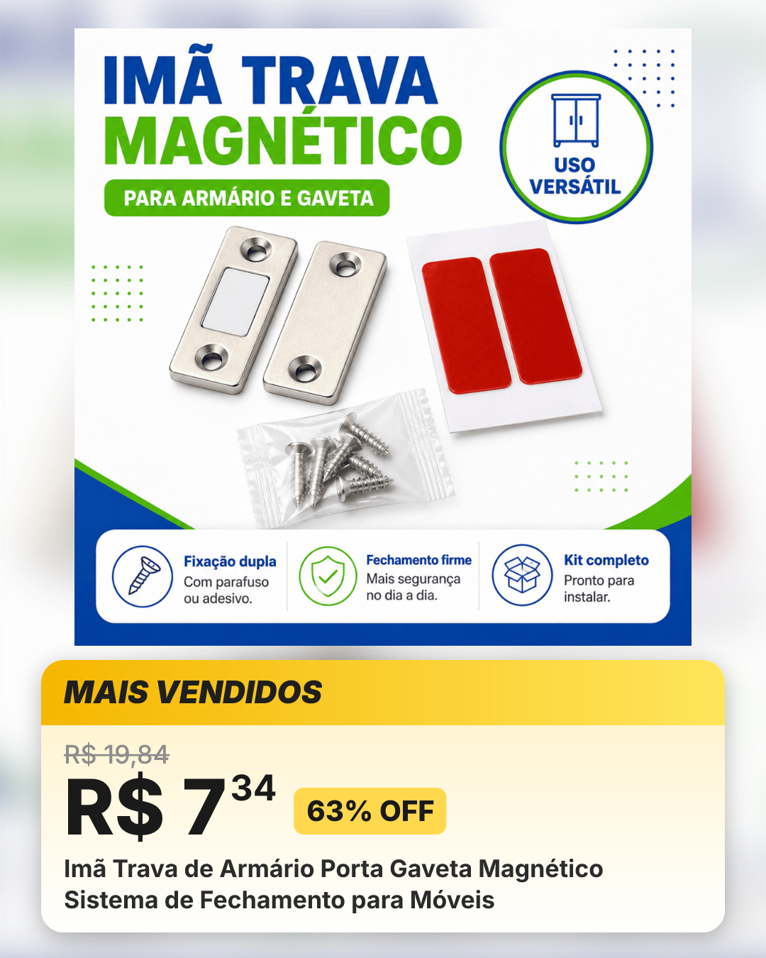 Imã Trava de Armário Porta Gaveta Magnético Sistema de Fechamento para Móveis