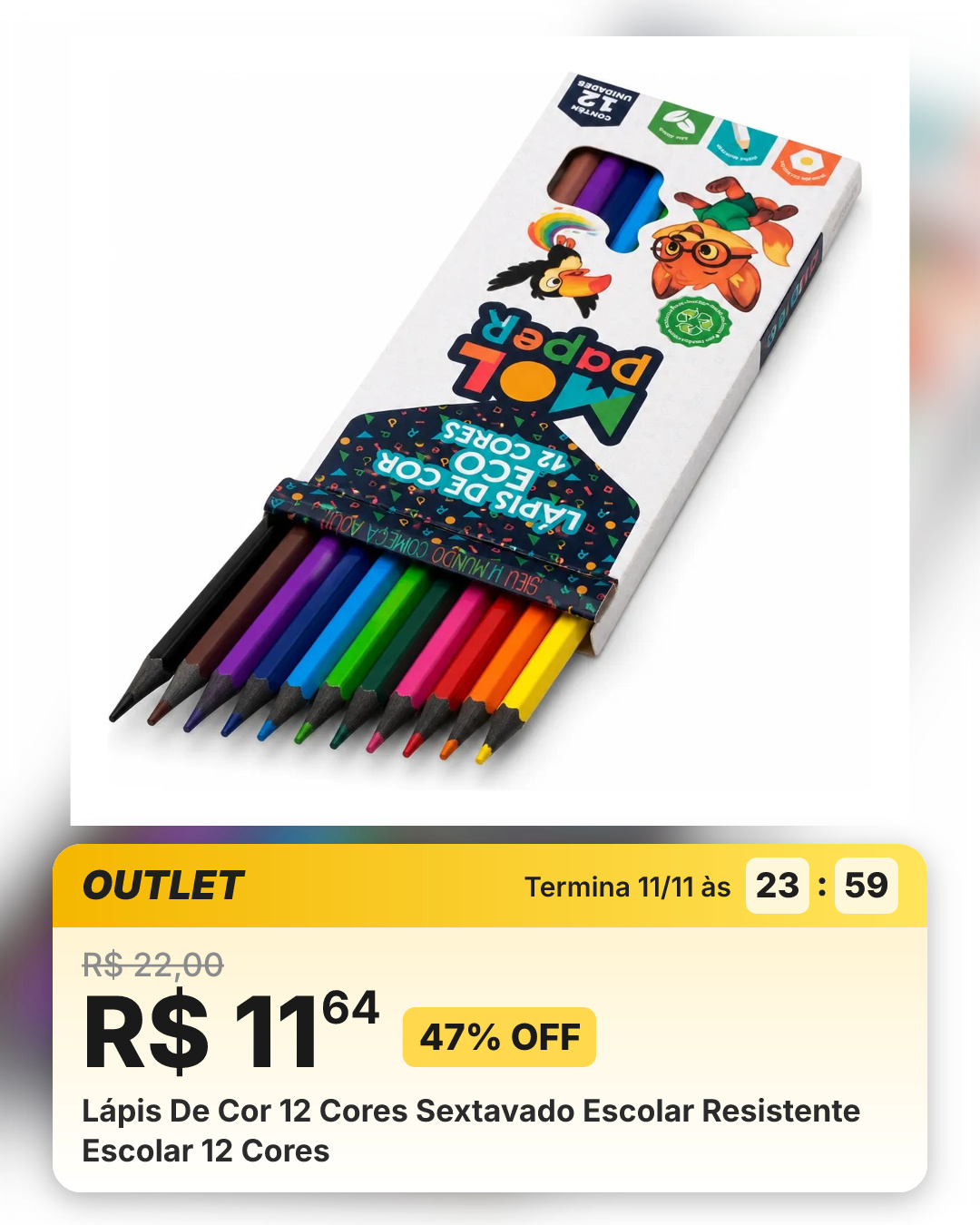 Lápis De Cor 12 Cores Sextavado Escolar Resistente Escolar 12 Cores