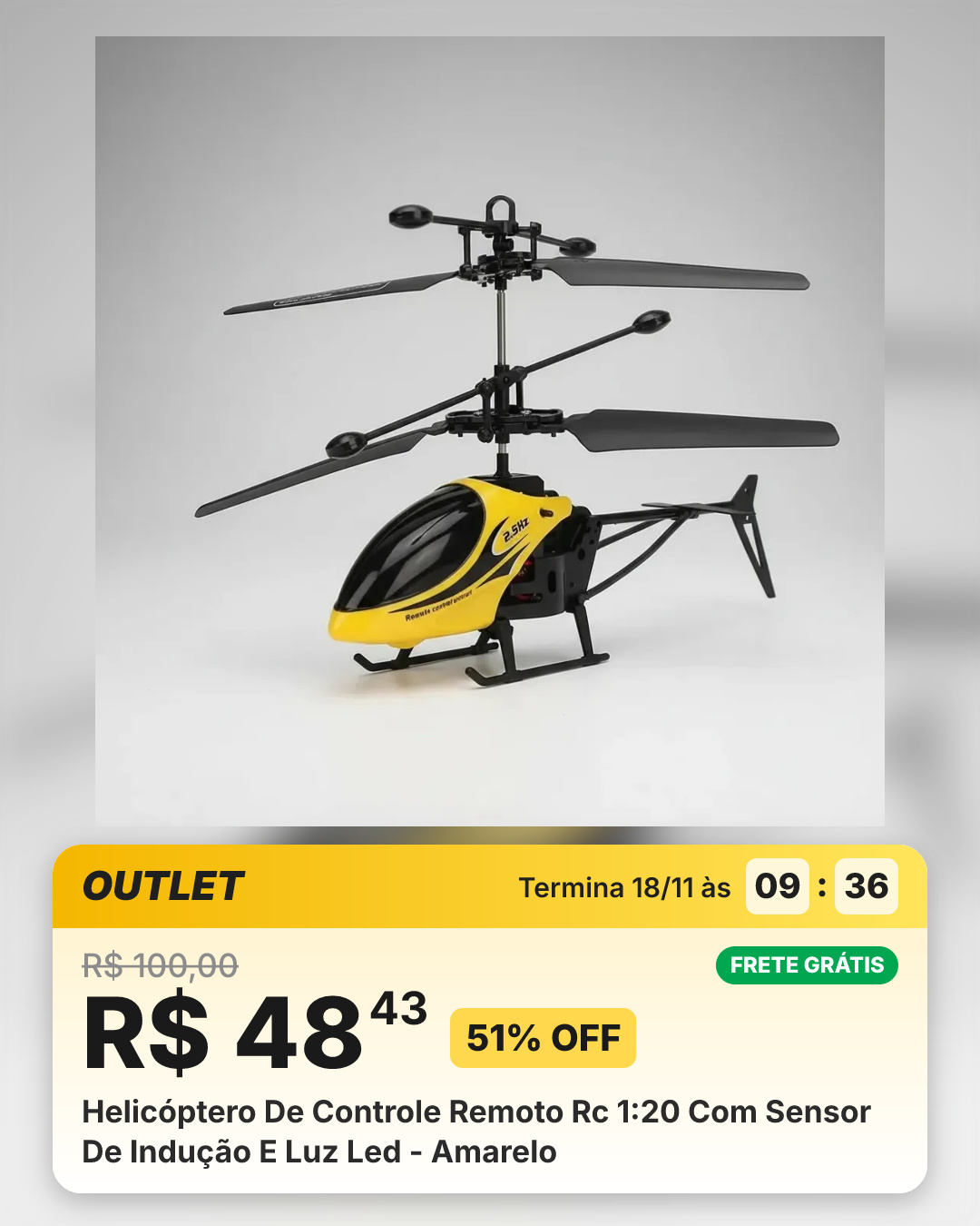 Helicóptero De Controle Remoto Rc 1:20 Com Sensor De Indução E Luz Led - Amarelo