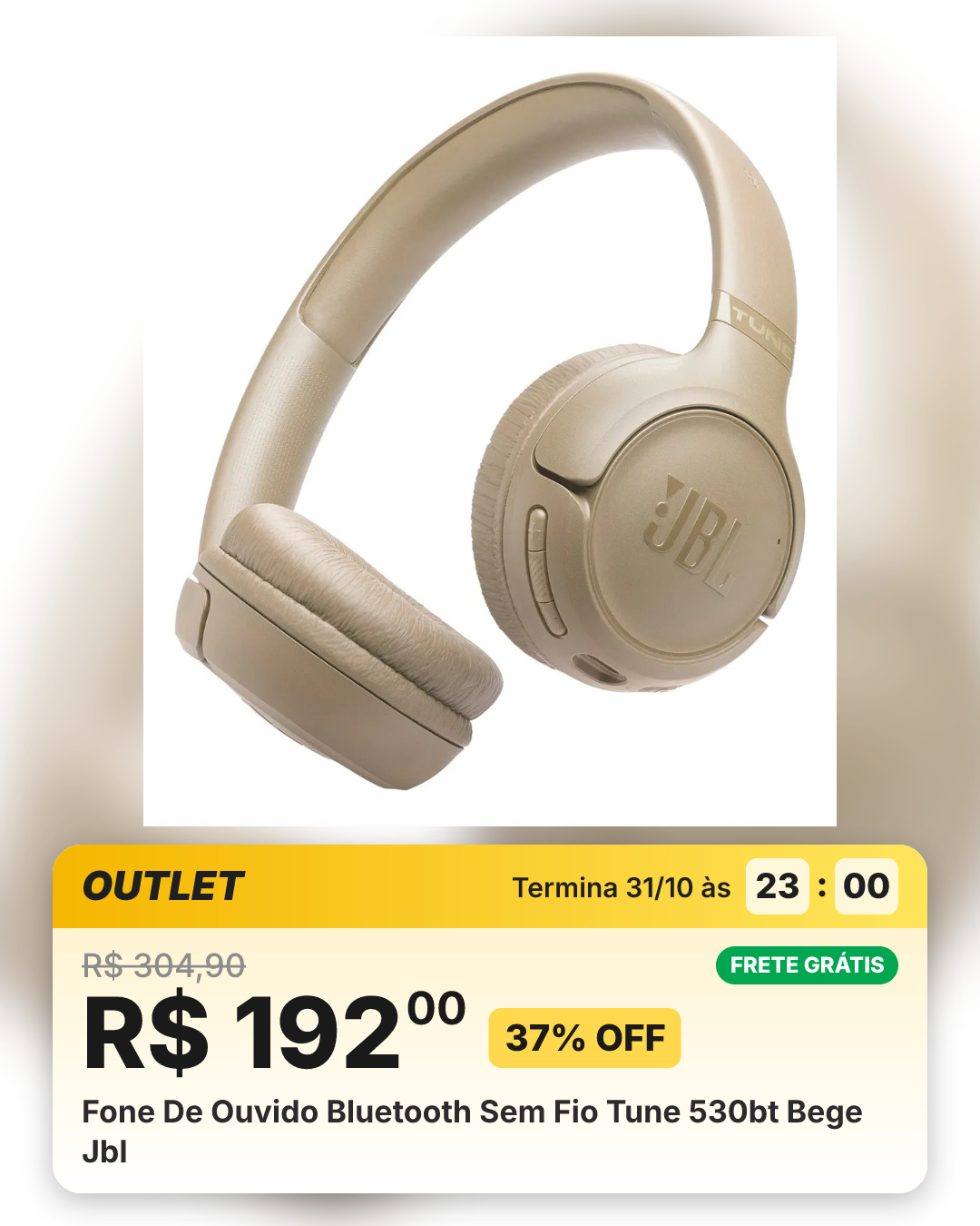 Fone De Ouvido Bluetooth Sem Fio Tune 530bt Bege Jbl