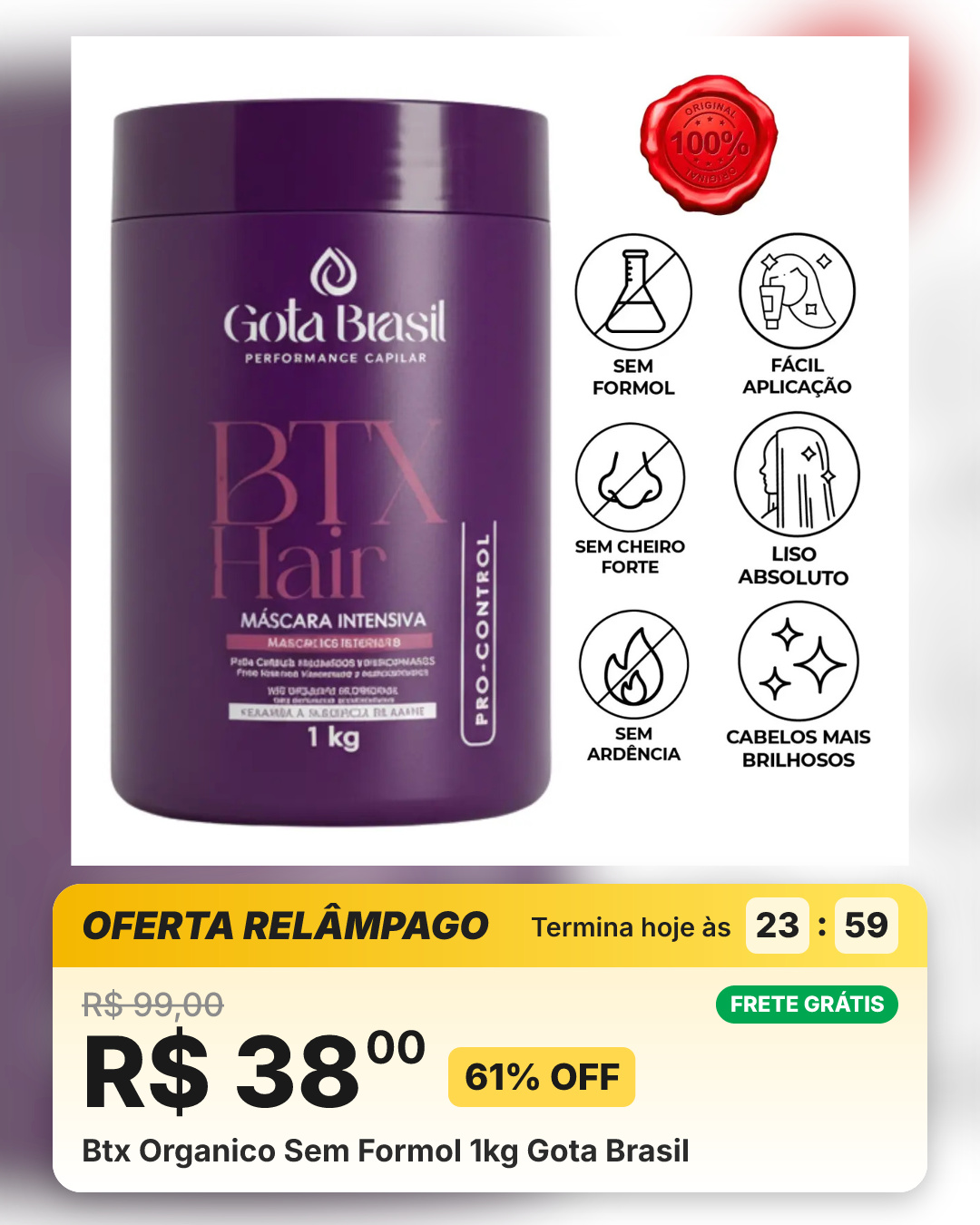 Btx Organico Sem Formol 1kg Gota Brasil