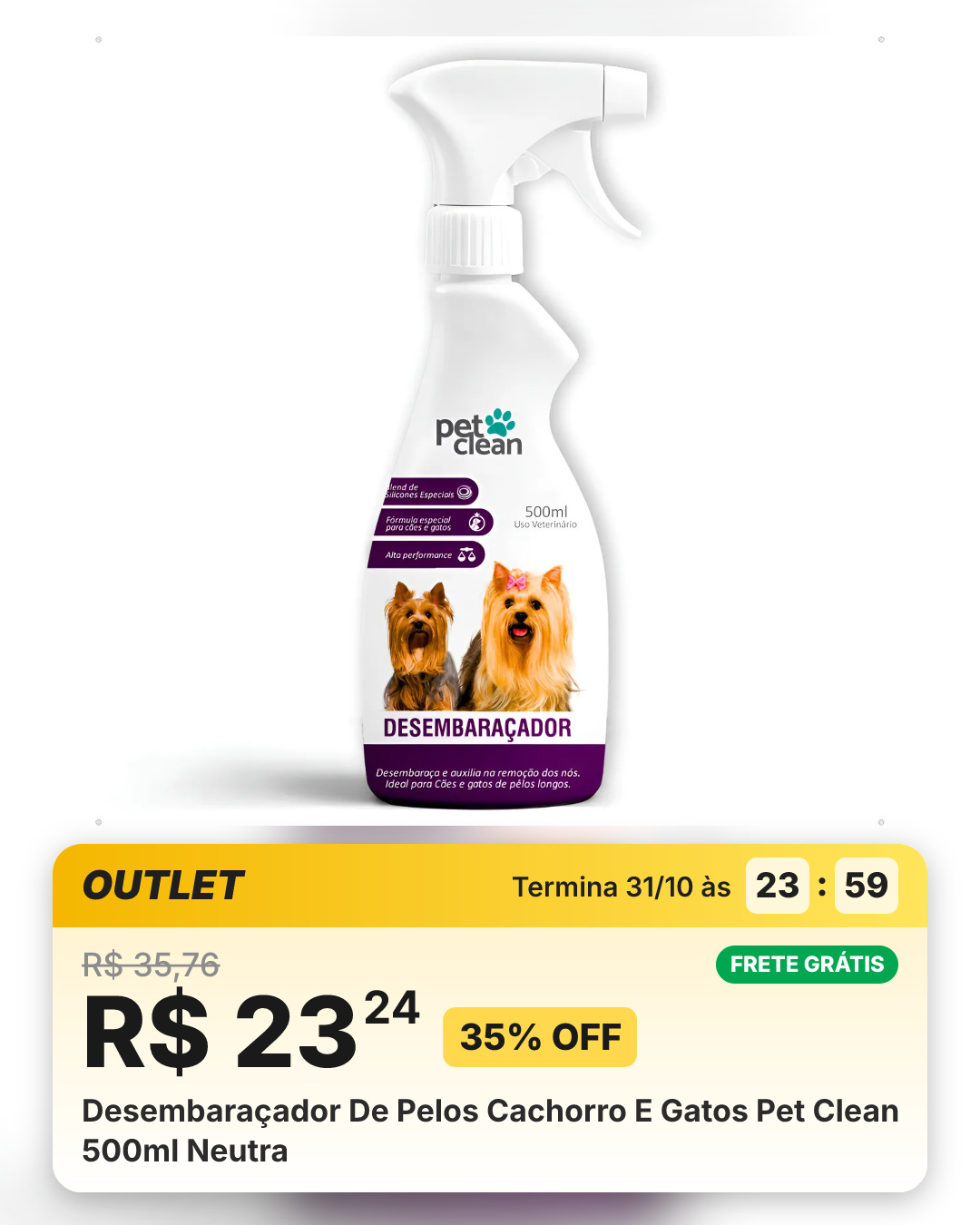 Desembaraçador De Pelos Cachorro E Gatos Pet Clean 500ml Neutra