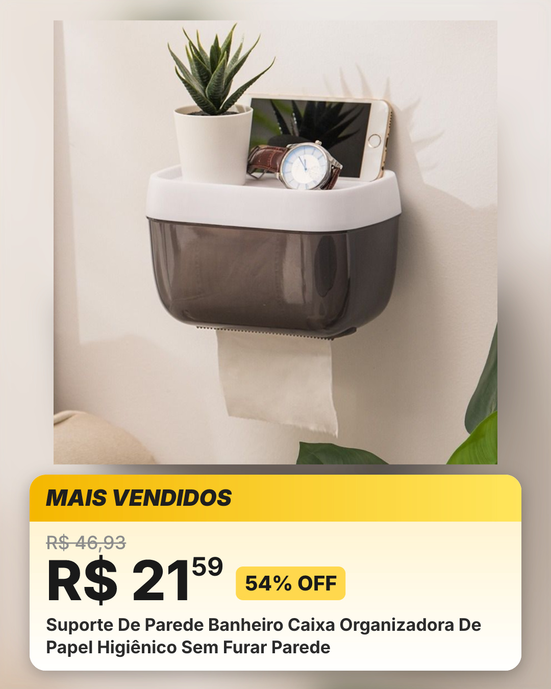 Suporte De Parede Banheiro Caixa Organizadora De Papel Higiênico Sem Furar Parede