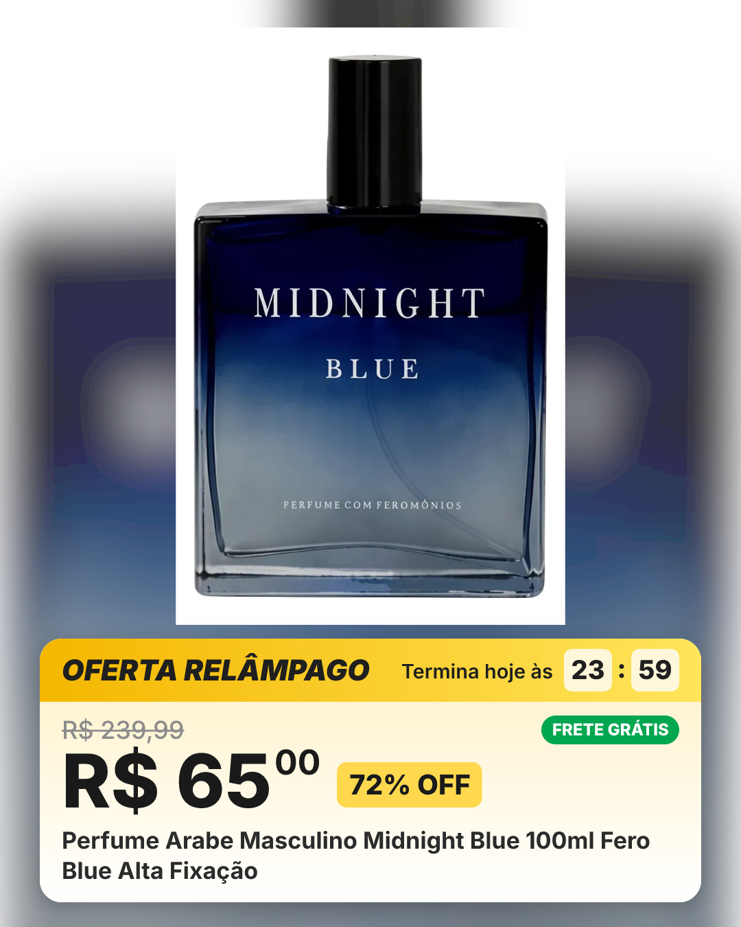 Perfume Arabe Masculino Midnight Blue 100ml Fero Blue Alta Fixação