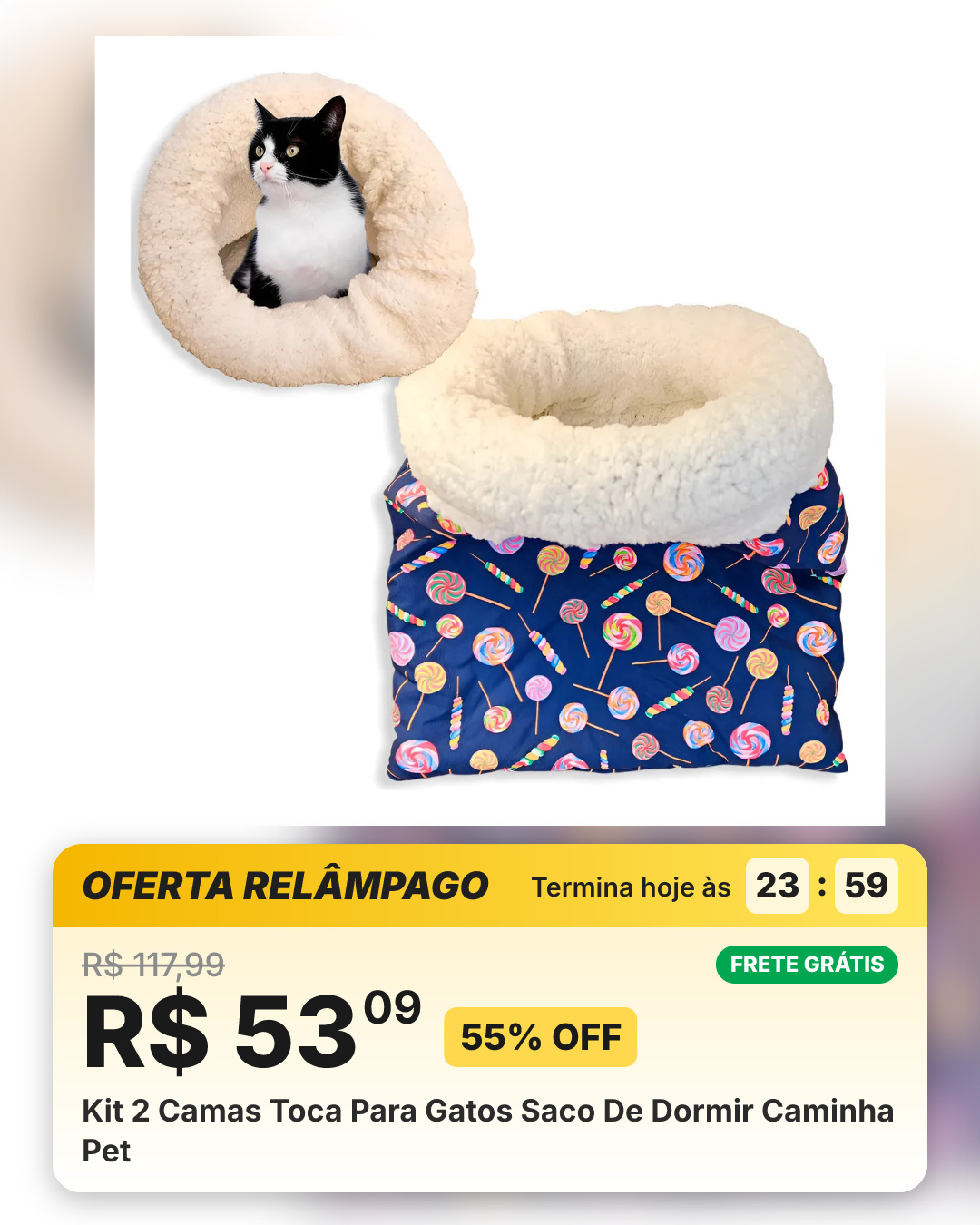 Kit 2 Camas Toca Para Gatos Saco De Dormir Caminha Pet