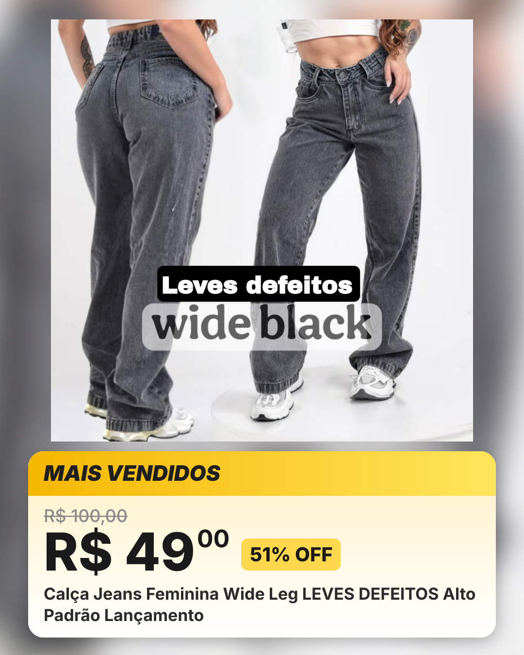 Calça Jeans Feminina Wide Leg LEVES DEFEITOS Alto Padrão Lançamento