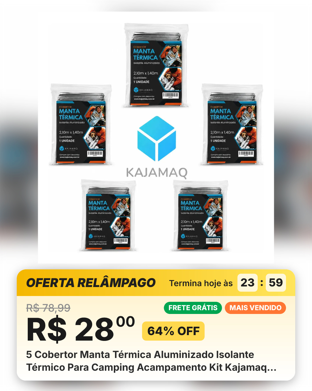 5 Cobertor Manta Térmica Aluminizado Isolante Térmico Para Camping Acampamento Kit Kajamaq Coberta Mantas Térmicas... Prateado