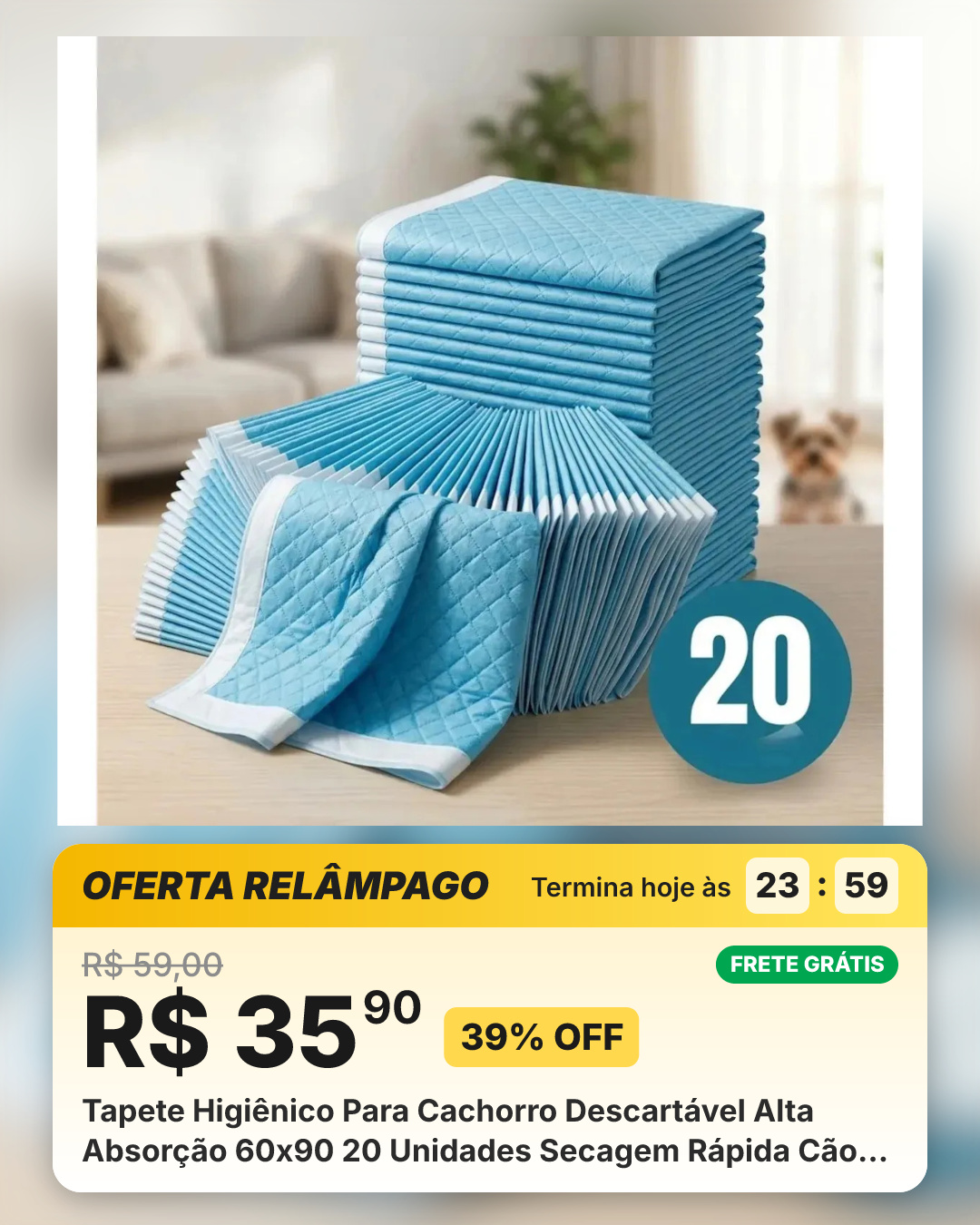 Tapete Higiênico Para Cachorro Descartável Alta Absorção 60x90 20 Unidades Secagem Rápida Cão Proteção Piso Branco