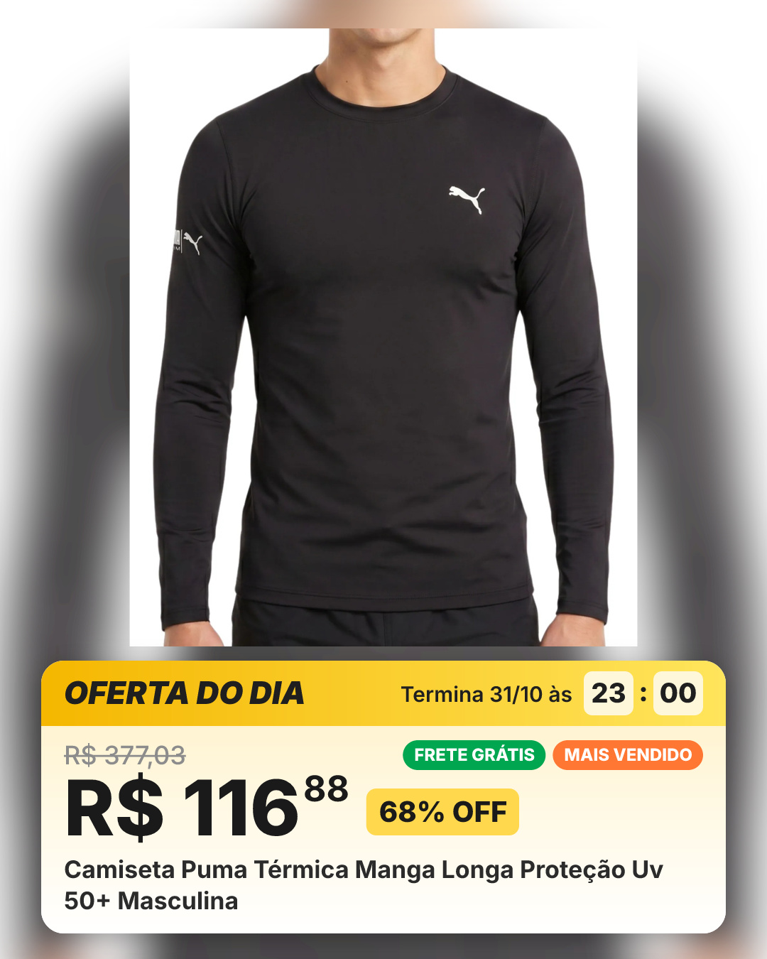 Camiseta Puma Térmica Manga Longa Proteção Uv 50+ Masculina