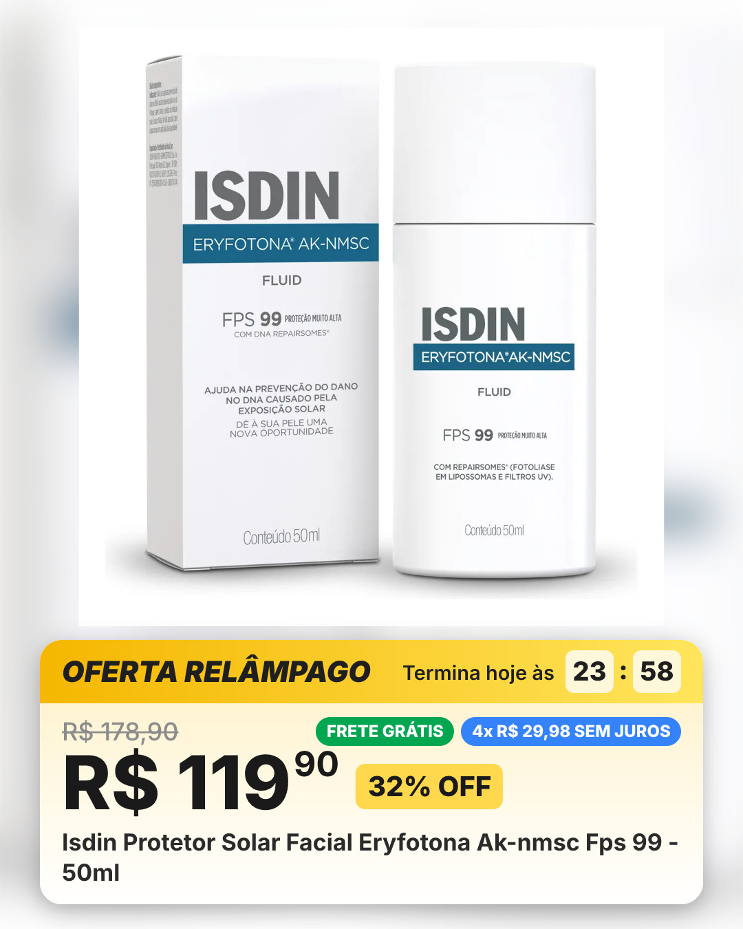 Isdin Protetor Solar Facial Eryfotona Ak-nmsc Fps 99 - 50ml