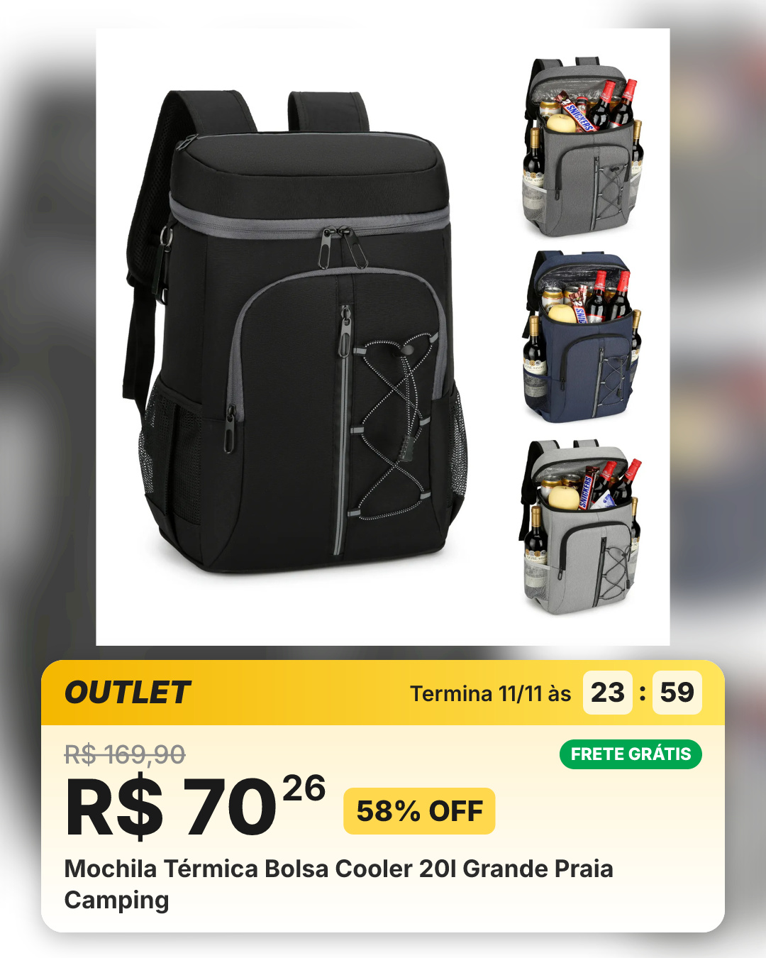 Mochila Térmica Bolsa Cooler 20l Grande Praia Camping