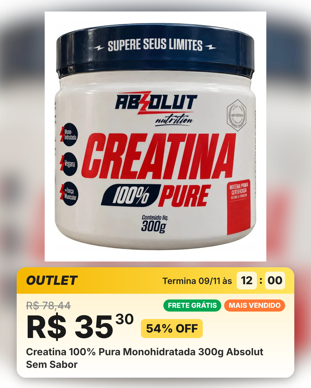 Creatina 100% Pura Monohidratada 300g Absolut Sem Sabor