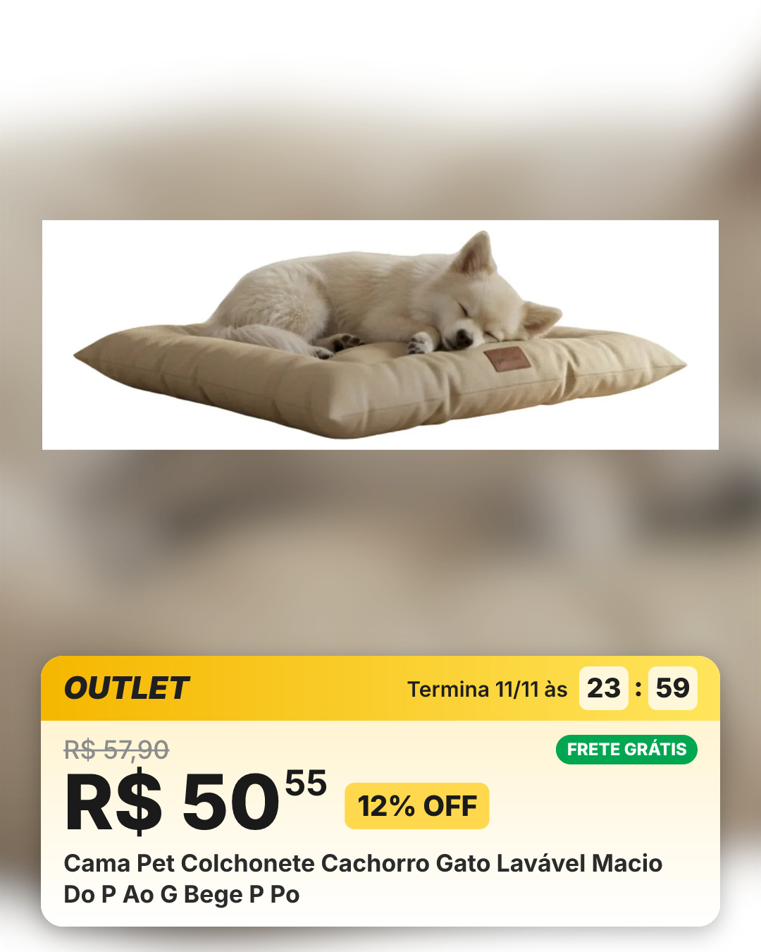 Cama Pet Colchonete Cachorro Gato Lavável Macio Do P Ao G Bege P Po