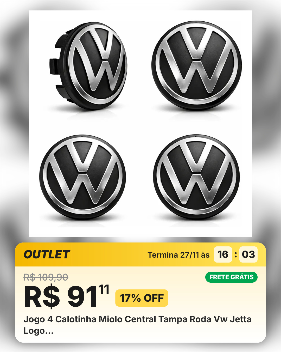 Jogo 4 Calotinha Miolo Central Tampa Roda Vw Jetta Logo…