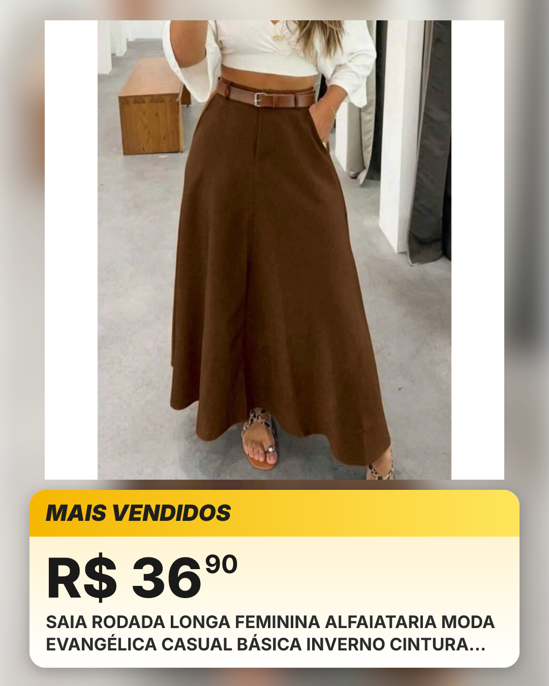 SAIA RODADA LONGA FEMININA ALFAIATARIA MODA EVANGÉLICA CASUAL BÁSICA INVERNO CINTURA ALTA ELEGANTE TENDÊNCIA