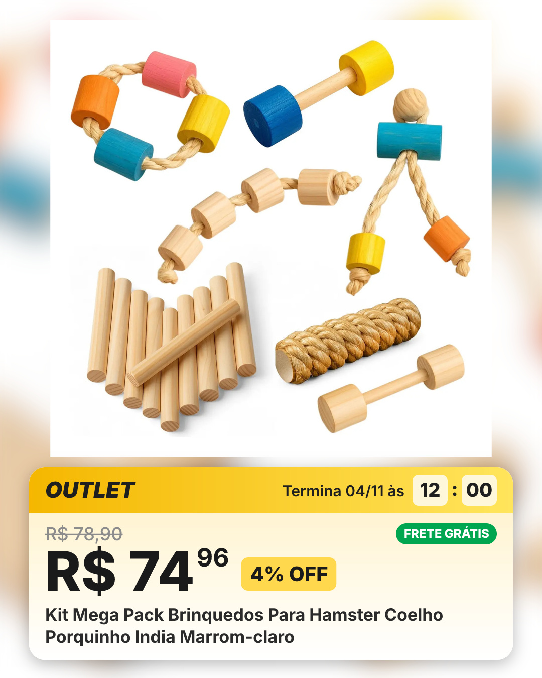 Kit Mega Pack Brinquedos Para Hamster Coelho Porquinho India Marrom-claro