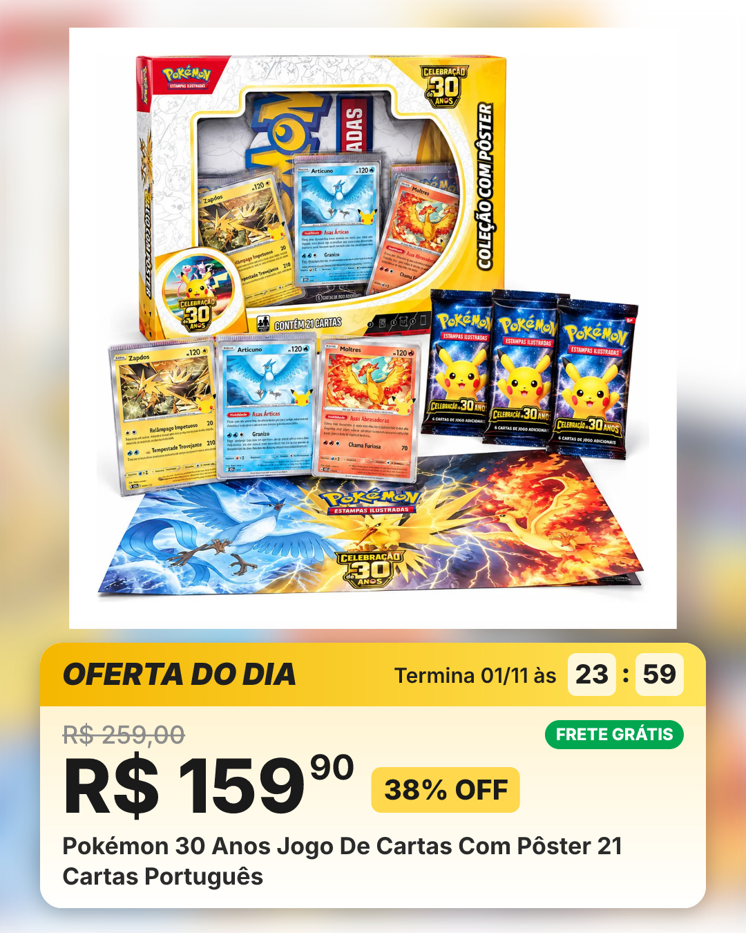 Pokémon 30 Anos Jogo De Cartas Com Pôster 21 Cartas Português