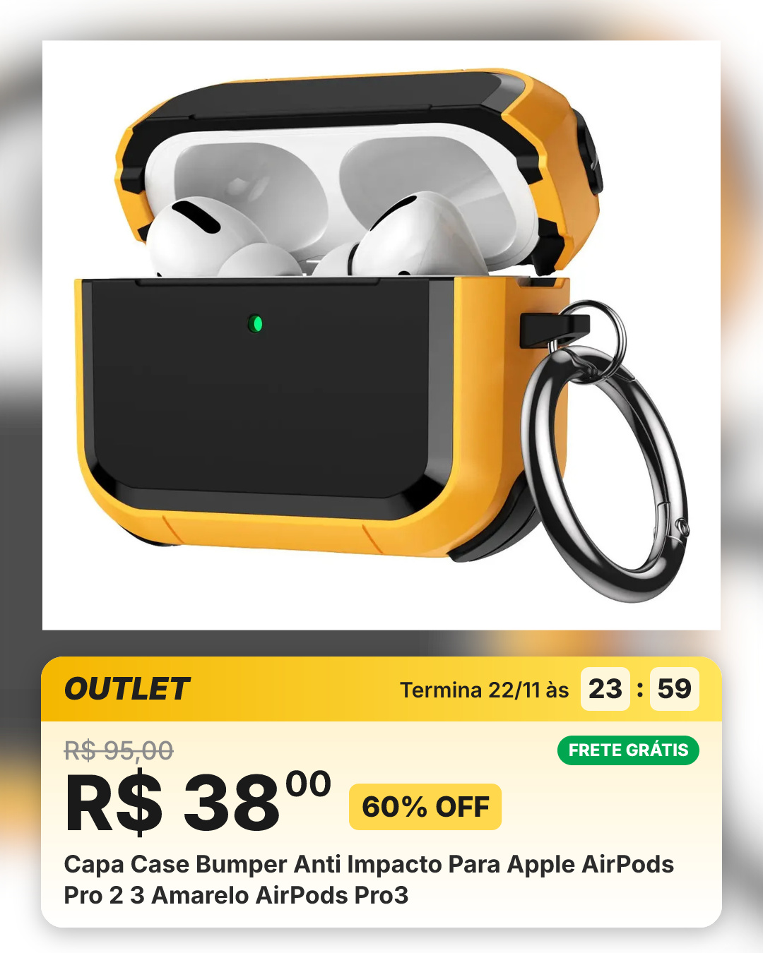 Capa Case Bumper Anti Impacto Para Apple AirPods Pro 2 3 Amarelo AirPods Pro3