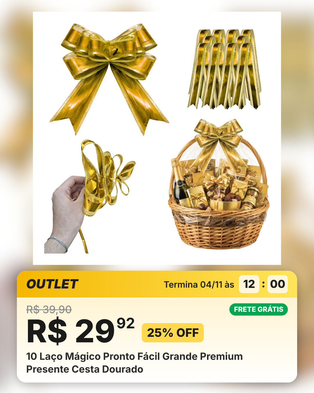 10 Laço Mágico Pronto Fácil Grande Premium Presente Cesta Dourado