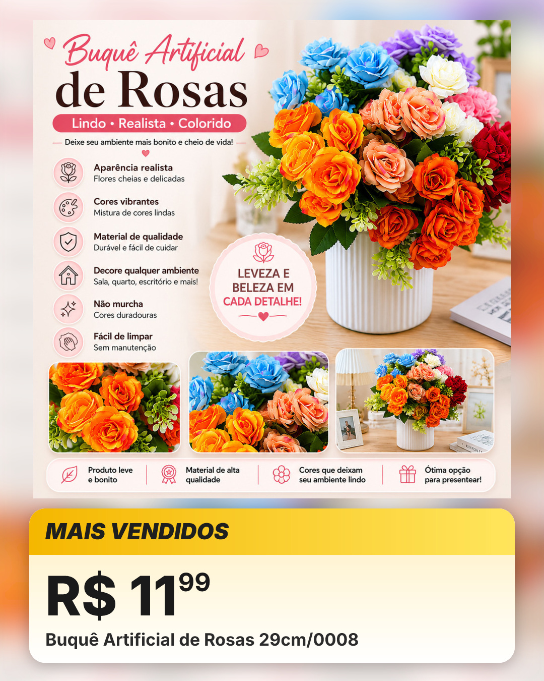 Buquê Artificial de Rosas 29cm/0008