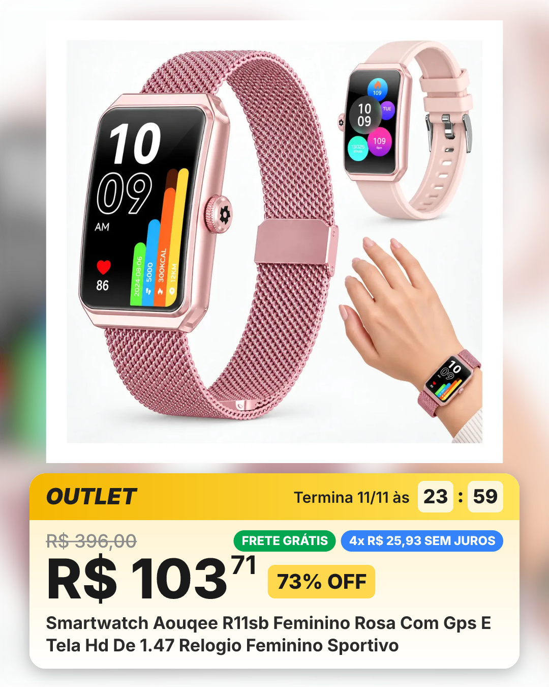 Smartwatch Aouqee R11sb Feminino Rosa Com Gps E Tela Hd De 1.47 Relogio Feminino Sportivo