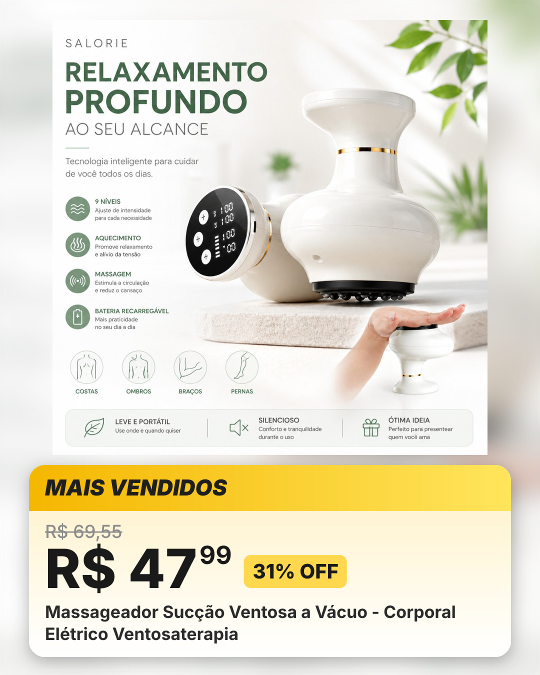 Massageador Sucção Ventosa a Vácuo - Corporal Elétrico Ventosaterapia